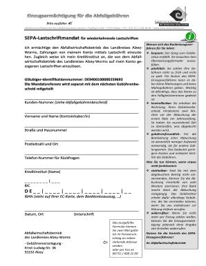 Ausfüllbar Online kreis alzey worms AWB Bankeinzugsverfahren 2016