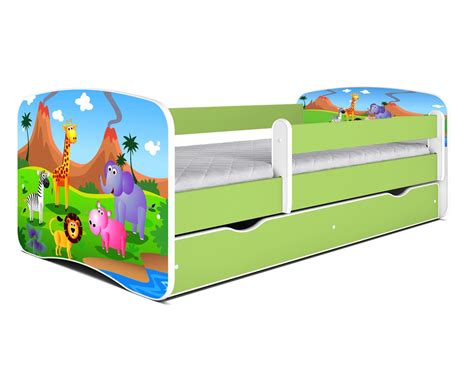 Cama Infantil Safari Verde Con Somieres Y Barrera De Seguridad