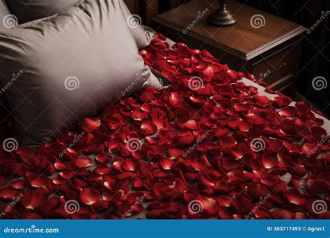 Illustration Of Red Rose Petals On The Bed Generative Ai Stock