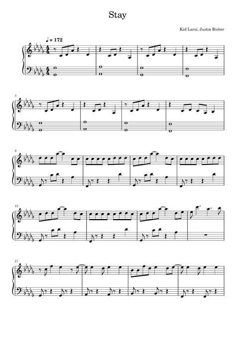 Stay Arr Justin Bieber Sheet Music Kid Laroi Feat Justin Bieber