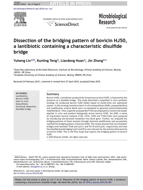 Pdf Dissection Of The Bridging Pattern Of Bovicin Hj A Lantibiotic