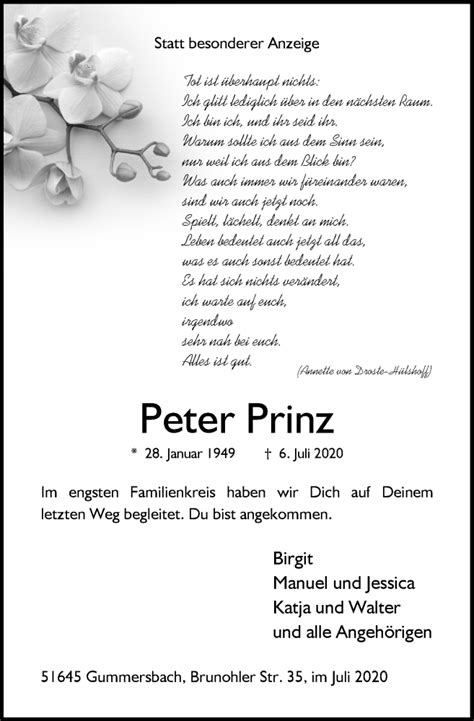 Traueranzeigen Von Peter Prinz Wirtrauern