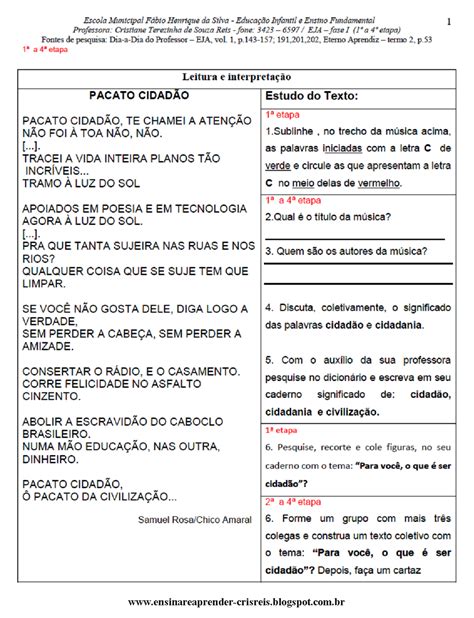 Ensinar Aprender Cris Reis Plano De Aula Eja Fase I