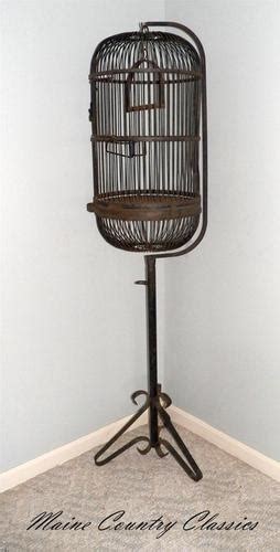 Large Vintage Wire Wrought Iron Hanging Bird Cage With Stand Ft In