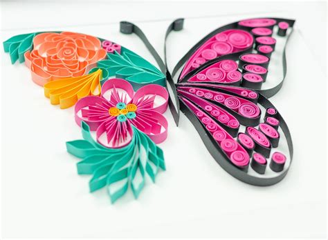 Pink Floral Butterfly With Flowers Quilling Half Butterfly Etsy