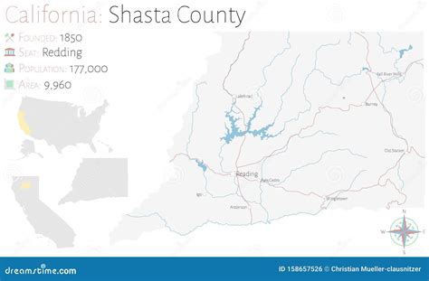 Map Of Shasta County In California Stock Vector Illustration Of Lakes