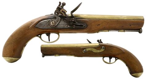 British Naval Officer S Flintlock Pistol Early 1800s With Round Brass Barrel Marked London Ketlan