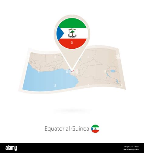 Folded Paper Map Of Equatorial Guinea With Flag Pin Of Equatorial