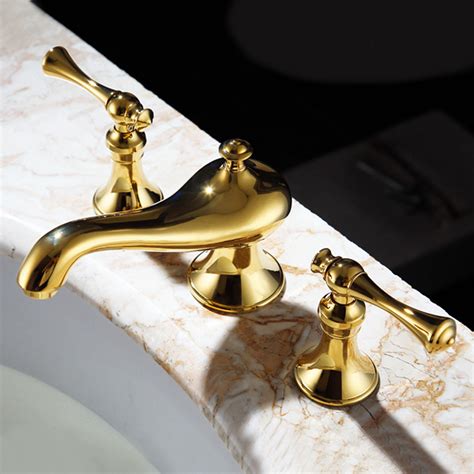 Unusual Luxury Basin Faucet Widespread Gold Bathroom Sink Tap