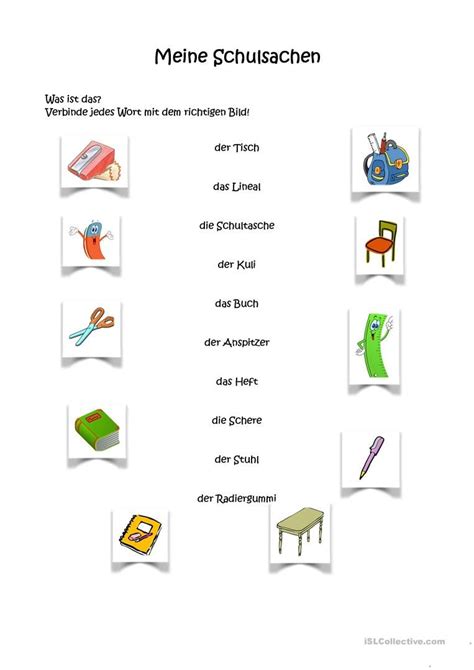 Meine Schulsachen Deutsch Daf Arbeitsblatter Schulsachen Schule