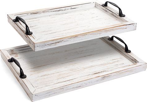 Amazon MyGift Shabby White Washed Solid Wood Large Serving