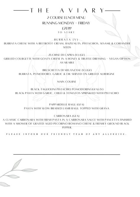 Menu – The Aviary