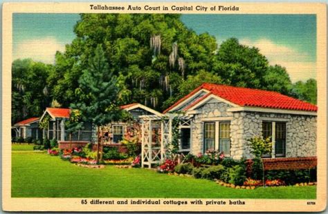 Vintage 1940s Florida Postcard Tallahassee Auto Court Cottages View Linen Unused Ebay