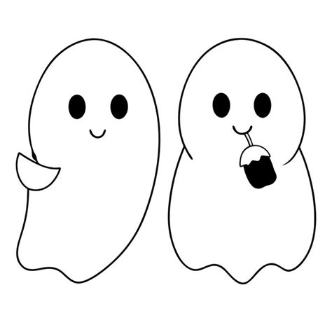 Couple Cute Ghosts Halloween Cartoon Characters Doodle Hand Drawn