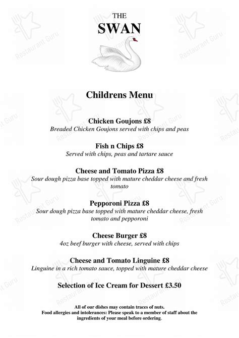 Menu At The Swan Bar And Restaurant Horndon On The Hill 121 High Road