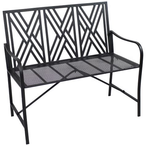 Sunnydaze Person Geometric Lattice Iron Outdoor Garden Bench Black