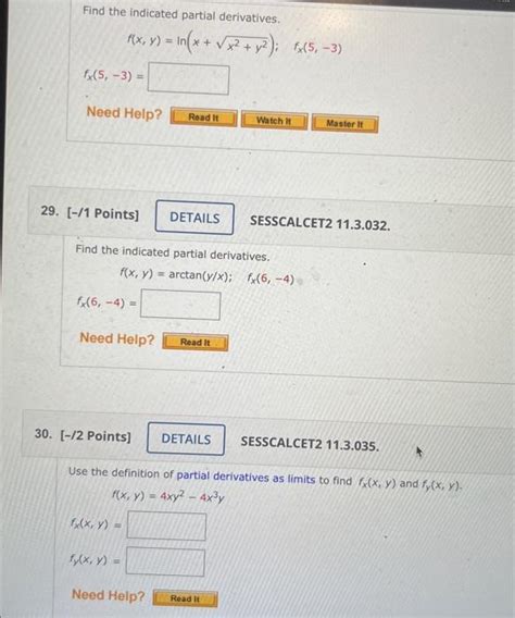 Solved Find The Indicated Partial Derivatives