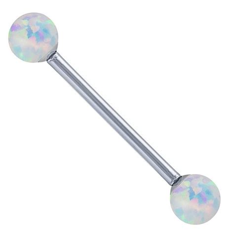 White Opal Solid 14kt White Gold Straight Barbells In 14g 18g At