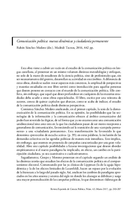 Pdf Comunicación Política Nuevas Dinámicas Y Ciudadanía Permanente