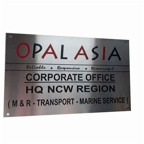 Silver Base Office Stainless Steel Nameplate Wall Mounted 5mm At Rs