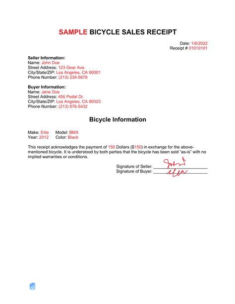 Bicycle Receipt Template Invoice Maker