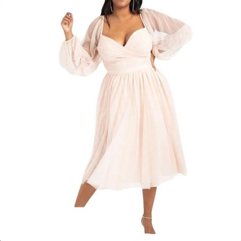 Eloquii Dresses Nabella Noor X Eloquii Tiered Puff Sleeve Pink