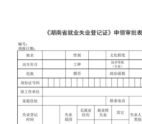 湖南省《就业失业登记证》申领审批表word文档在线阅读与下载无忧文档