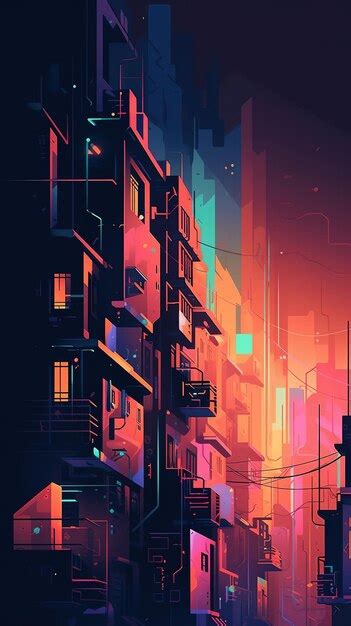 Une Illustration Colorée D un Paysage Urbain Avec Une Lumière Au Néon