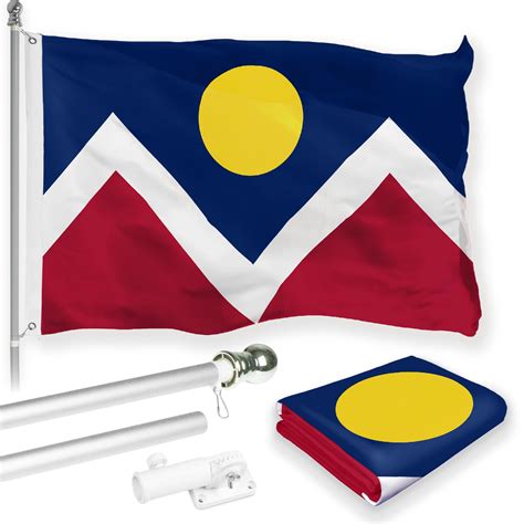 G128 Combo Pack 6 Feet Tangle Free Spinning Flagpole Silver Denver City Flag 3x5 Ft Printed