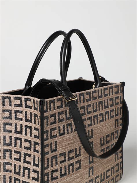 ELISABETTA FRANCHI: Borsa in tessuto effetto rafia - Beige | Borse Tote ...