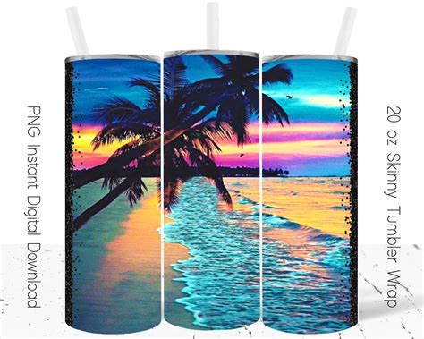 Beach Sunset Wrap 20oz Skinny Tumbler Sublimation Download Etsy