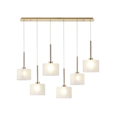 Fabula Tamworth 6 Light Linear Pendant Short Cylinder Shades French Gold And Frosted Glass