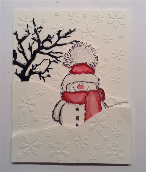 Handmade Christmas Card With Snowman And Tree