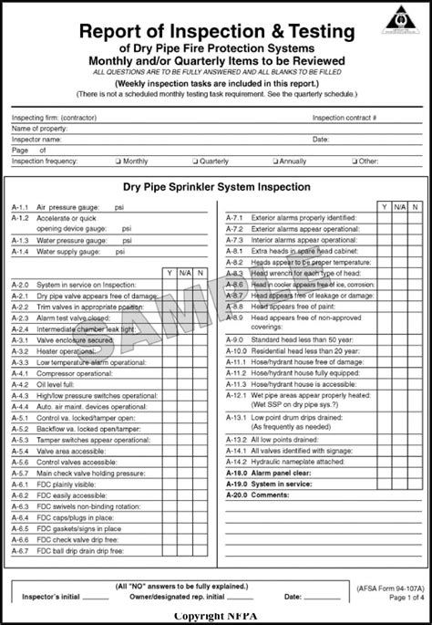 Nfpa Fire Inspection Forms Form Resume Examples Klyr44dg26