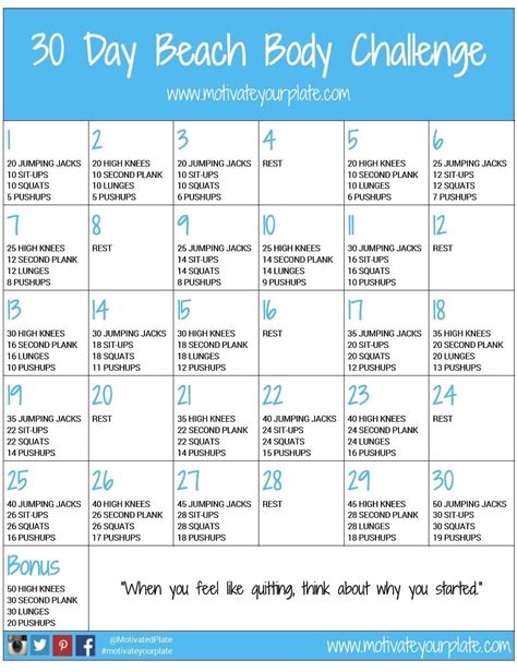 30 Day Fitness Challenges Printable Charts