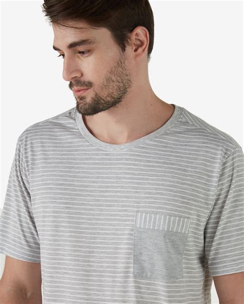 Riachuelo Pijama Masculino Curto Listras Bolso Cinza