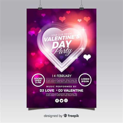 Plantilla de flyer realista para fiesta de san valentín Vector Gratis