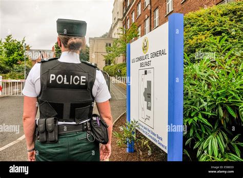 Belfast Northern Ireland 26 Jul 2014 A Female Police Officer Guards