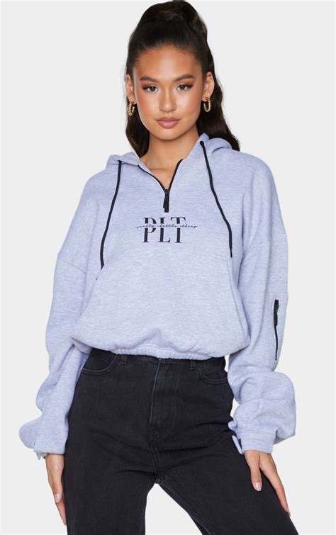 Plt Grey Pocket Front Half Zip Sweatshirt Prettylittlething Aus