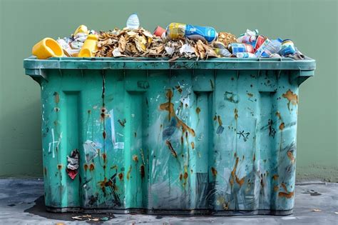 Premium Photo Overflowing Blue Trash Can Filled With Garbage