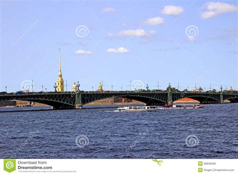 Trinity Bridge Across The Neva River In St Petersburg Stock Photo