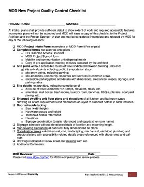 Fillable Online MOD New Project Quality Control Checklist SFgov Fax