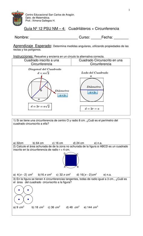 PDF Guía Nº 12 PSU NM 4 Cuadriláteros Circunferencia PDF