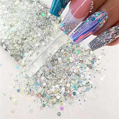 10g Holographic Chunky Nail Glitter Sequins Laser Mixed Size Hexagon Shape Sparkly Flakes Slices