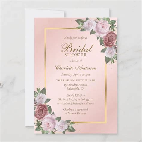 Pink Blush Gold Floral Bridal Shower Invitation Zazzle