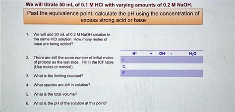 Solved Texts Ph Past Eq Point We Will Titrate Ml Of M Hcl With