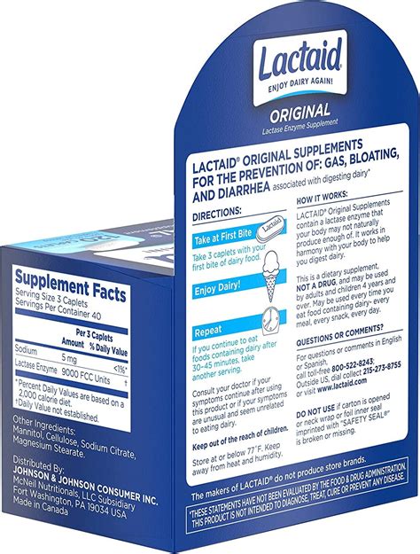 Lactaid Original Strength Lactose Intolerance Relief Caplets 120 Ct