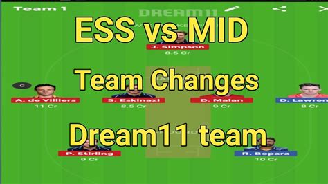 MID Vs ESS Dream11 Team Prediction MID Vs ESS Playing 11 YouTube