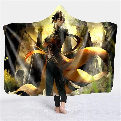 37o Genshin Impact Throw Blanket Wearable Cloak Cape Hooded Zhong Li