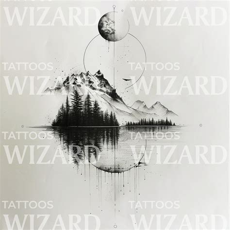 Moonlight Over Mountain Lake Tattoo Design Tattoos Wizard Designs